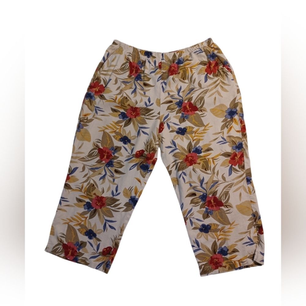 Linen Multi-colored Flowers Capri Pants Women's size Lg - Picture 8 of 8